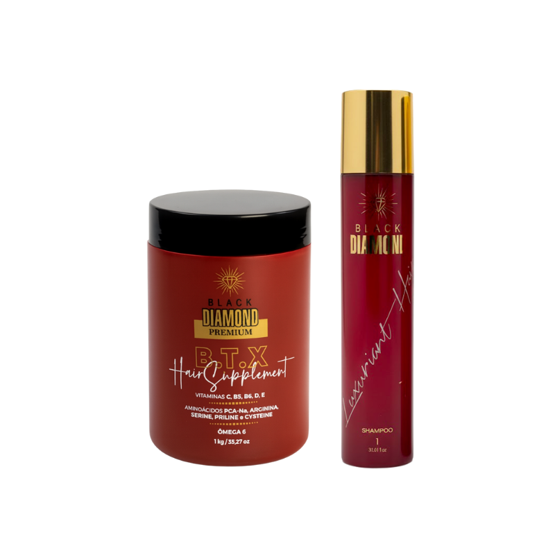 Black Diamond BTX Hair Supplement 1kg + Shampoo Stap 1 (1000ml) – Verzorgende Haarbehandeling & Dieptereiniging – Glans, Zachtheid & Minder Pluis